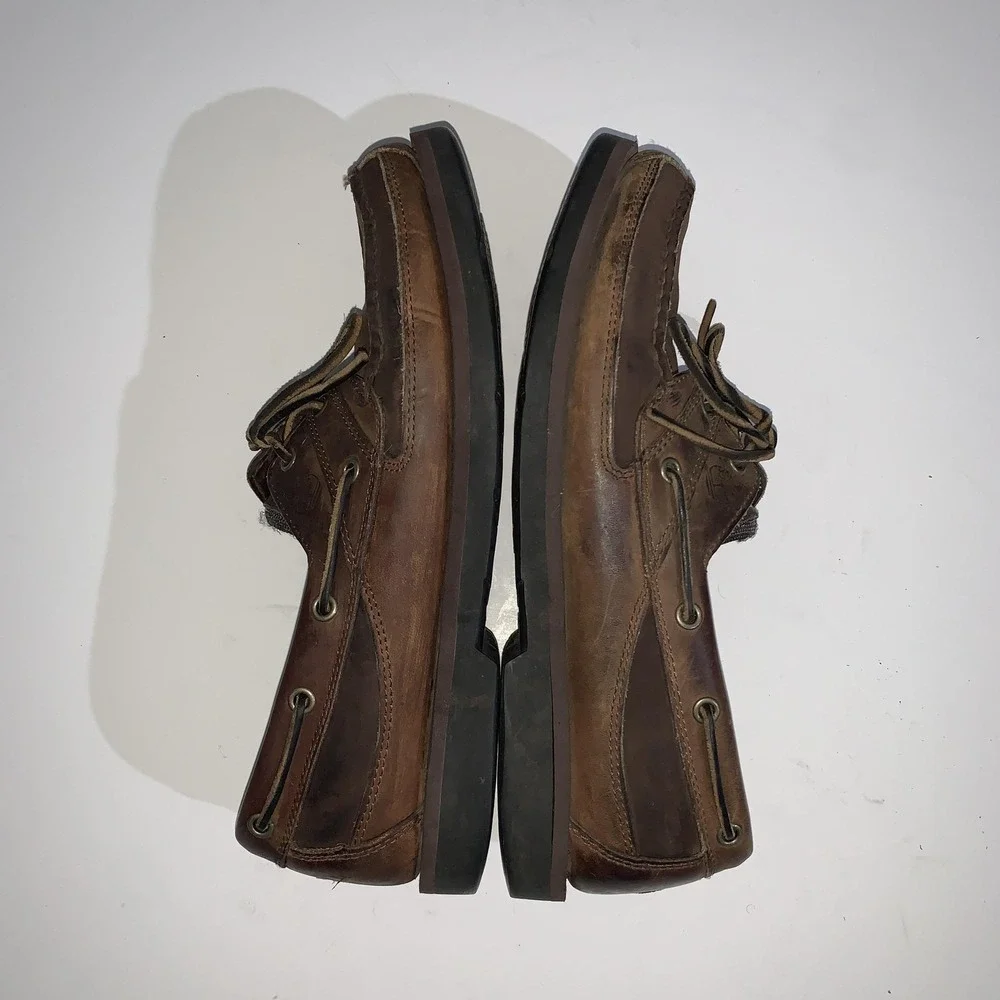 Timberland Boat Shoes Mens Size 10 Brown Leather Deck Moc Toe Slip On 71024